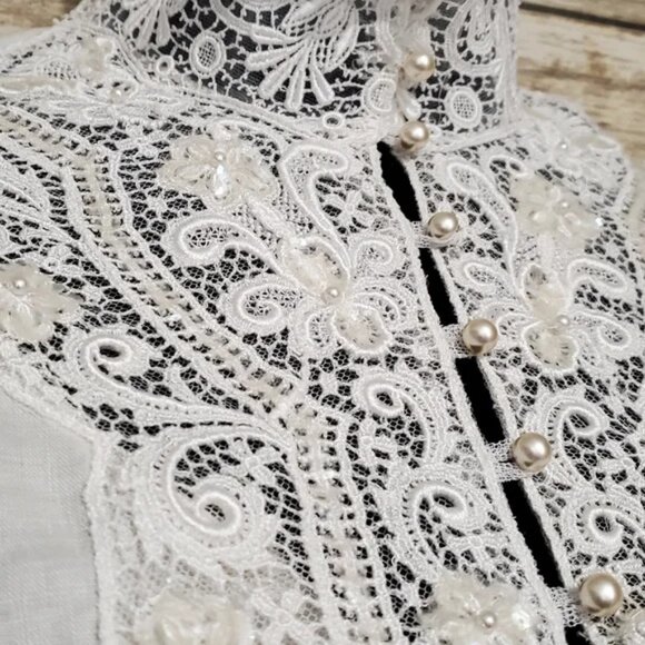 VTG 80s Jessica McClintock Edwardian Ivory Linen Skirt Set - Picture 5 of 16